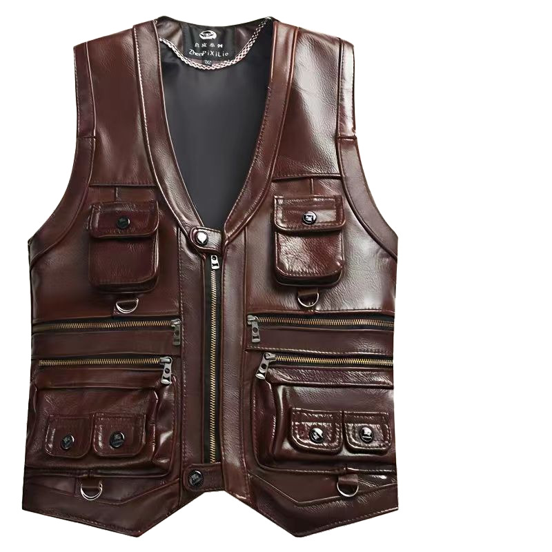 2025 Cowhide Genuine Leather V - Motorcycle Gear Vest recension och pris